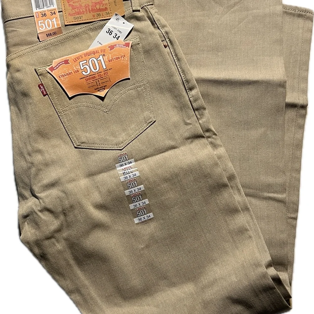 Levi’s 2014 Authentic 501 Jeans STF Button Fly Straight Leg Tan NWT - Picture 3 of 14